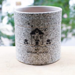 Chậu Gốm Vân Đá Trụ Tròn màu xám ghi